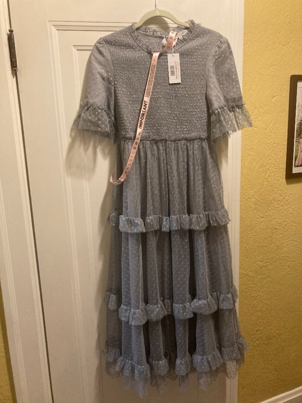 Baltic Born Lysandra Smocked Dot Dress | Dusty Slate Size MM - Picture 3 of 13